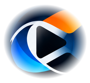 C²P² Media blue, white and orange emblem